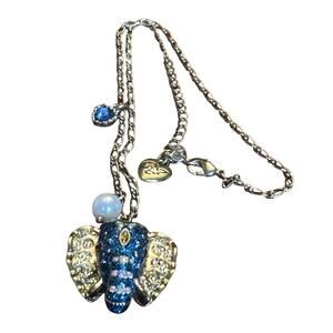 Betsy Johnson Blue Elephant head goldtone chain charm necklace Boho